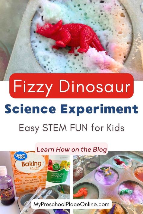 Here's a fun science lesson for young learners, our fizzy dinosaur science experiment for kids! 🦕 Perfect for preschoolers and dino lovers, this simple activity combines science, sensory play, and a little science magic. Need a rainy day activity, try this preschool activity, you likely have all the things you need right at home. Get all the instructions for this easy STEM activity on the blog now. Dinosaur Science Experiments Preschool, Preschool Dinosaur Science, Fizzy Sensory Play, Letter D Science Experiment Preschool, Homemade Activities For Toddlers, Dinosaur Stem Activities Preschool, Dinosaur Science Experiments, Dinosaur Science Preschool, Science Week Activities For Kids