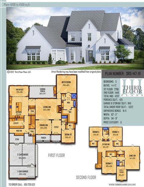 $1600.00 House Plan 9 sets Large Storage Room, Large Kitchen Pantry, Acadian Cottage, Pantry Utility, House Plans 2 Story, Concept Plan, Master Suite Bedroom, Farmhouse Designs, Open House Plans