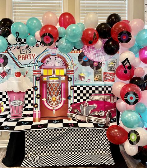 1950’s Retro Diner Birthday Birthday Party Ideas | Photo 6 of 33 Retro Birthday Ideas, 1950 Birthday Party Ideas, 1950 Party Ideas, 50s Birthday Party Theme For Adults, Retro Decorating Ideas Party, 50s Diner Party, Retro Party Theme, 1950s Party Ideas, 1950's Diner