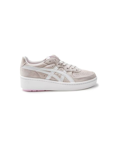 Keep It Casual With These Beautiful Suede Gsm W Trainers From Onistuka Tiger. Made From An Oyster Grey Suede, Featuring The Iconic Ot Stripes And Baby Pink Branding On The Tongue And Beneath The Sole. Pink Branding, Wedge Trainers, Onitsuka Tiger, Grey Suede, Gray Suede, Baby Pink, Wedges, Stripes, Branding