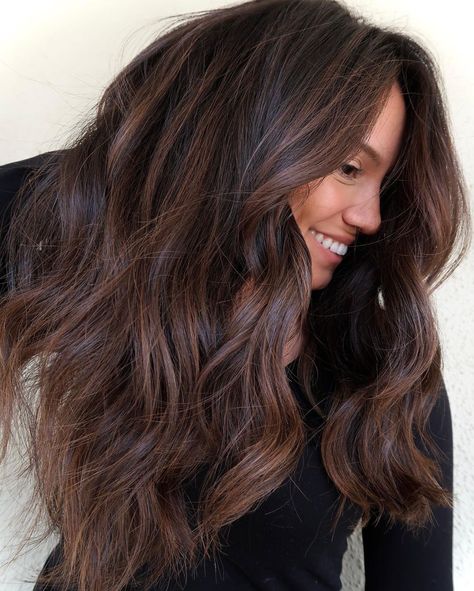 Chocolate Brown With Cinnamon Highlights, Brown Mocha Hair Color, Candlelight Brunette, Mocha Balayage Dark Brown, Mocha Brown Highlights, Mocha Brown Balayage, Dark Summer Hair, Summer Brunette Hair, Brown Summer Hair