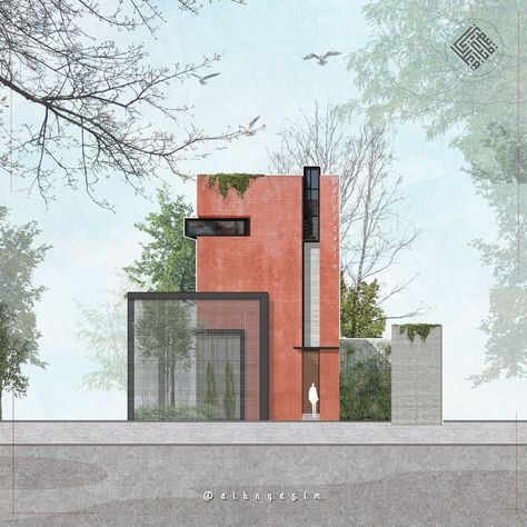 Illustration House, Facade Architecture Design, Architectural Rendering, Architecture Design Sketch, Architecture Design Drawing, Modern House Facades, Architect Design House, Modern Exterior House Designs, Minimal House Design