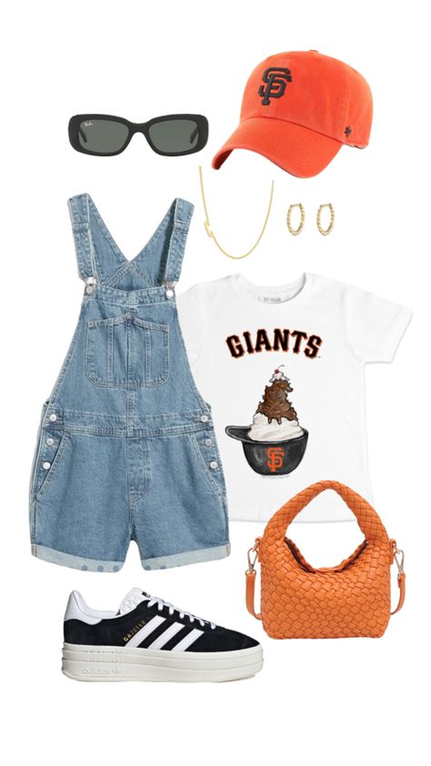 cute sf giant’s outfit #outfitinspo #fashiongirly #fashioninspo #baseballgirlfriend #baseballfit #baseballoutfit #outfitidea #ootd Cute Baseball Outfits For Women, Sf Giants Outfit Women, Giants Baseball Game Outfit, Giants Game Outfit, Sf Giants Outfit, Baseball Outfit Women, Sports Game Outfit, Sports Mom Outfit, Sporty Fits