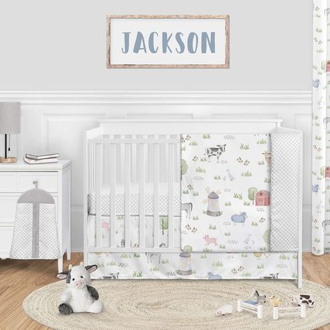 Sweet Jojo Designs Farm Animals Baby Boy or Girl Nursery Crib Bedding Set - 4 Pieces - Watercolor Farmhouse Lattice Horse Cow Sheep Pig Neutral Crib Bedding Sets, Gender Neutral Crib Bedding, Watercolor Farmhouse, Girl Nursery Crib, Baby Crib Sets, Neutral Crib, Farm Animal Nursery, Crib Comforter, Crib Toddler Bed