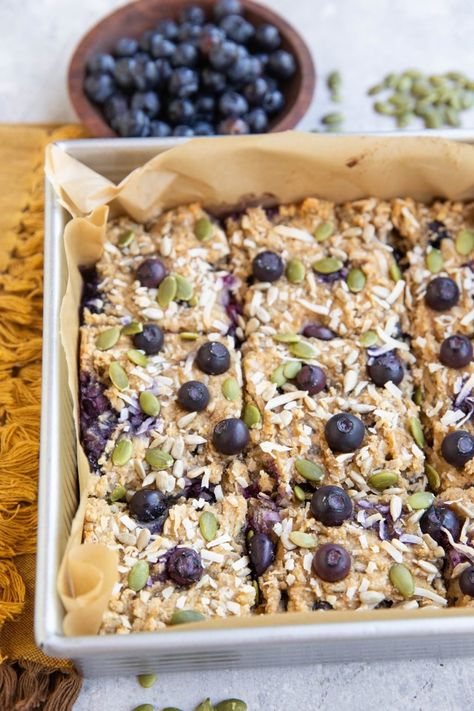 Almond Flour Breakfast Bars - The Roasted Root Grain Free Breakfast Bars, Almond Flour Breakfast, Paleo Breakfast Bars, Healthy Slices, Blueberry Breakfast Bars, Gluten Free Breakfast Bars, Weetbix Slice, Breakfast Bars Healthy, Cinnamon Roll Bake