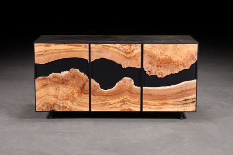 Maple Credenza With Black Accent Hot Rolled Steel, City Tree, Walnut Credenza, Wood Credenza, Wide Sideboard, Urban Forest, Hardwood Furniture, Spalted Maple, Credenza Sideboard