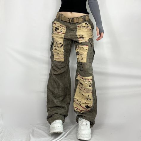 Vintage Anna Pianura linen patchwork cargo pants... - Depop Patchy Pants, Patch Work Pants, Pants Reference, Patchwork Cargo Pants, Diy Clothes Projects, Linen Patchwork, Pretty Clothing, Patch Pants, Patchwork Pants