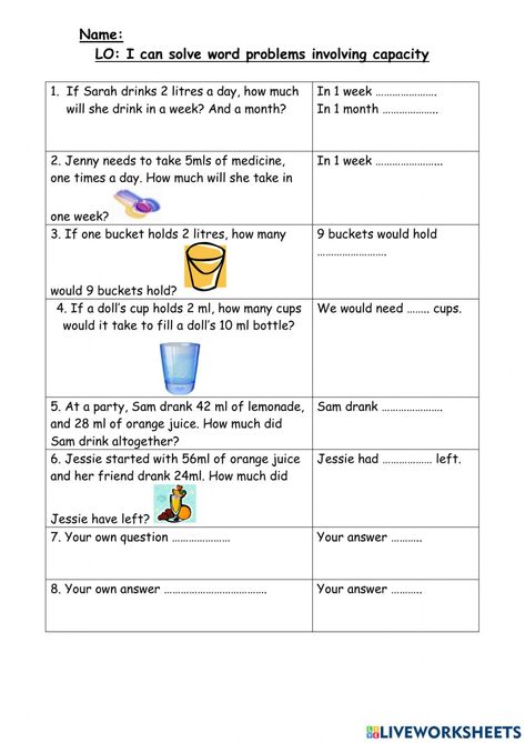 Volume Worksheets For Grade 2, Math Mental, Measurement Word Problems, Volume Worksheets, Maths Tricks, Mental Maths Worksheets, Mental Maths, Multiplication Word Problems, Kids Worksheet