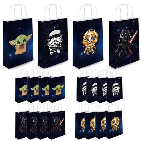 PRICES MAY VARY. ①You Will Receive: 1 Set Of 20 Mandalorian Theme Gift Bags, Including 4 Patterns, 5 For Each Pattern.bag is approx 8.3"*6"*3" ②Yoda Birthday Party: It is a wonderful cool gift for your kid who likes Baby Yoda, these gift bags contain almost Yoda typical elements. It would leave a deep impression to your party host and guests. ③: High Quality: The Material Of The Star Wars Gift Bag is A Rope With A Handle. The Gift Bag is Made Of High-Quality Sturdy Kraft Paper, And The Bottom Is Cute Yoda, Yoda Party, Boy Party Decorations, Goody Bags, Adult Birthday Party, Star Wars Party, Baby Birthday Party, Party Gift Bags, Birthday Party Decoration