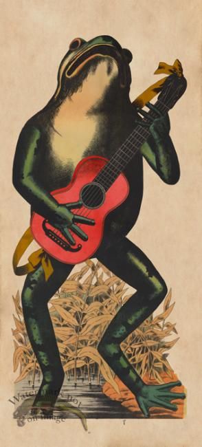 Frog Playing Red Guitar [Frog Playing Red Guitar] - $220.00 : Nostalgia Fine Art - Antique Prints - Giclee Prints - Framed Art French Carnival, Guitar Poster, Art Frog, Red Guitar, Carnival Posters, Frog Illustration, Guitar Posters, Frog Tattoos, Tattoo Flash Art