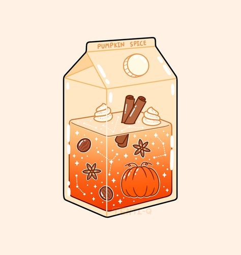 #pumpkin #spice #glass #aesthetic #milk #carton #nutmeg #cinnamon #beverage #orange #brown #halloween #october #digitalart #digitalartist #art #original #sticker #cream #cute Pumpkin Spice Latte Drawing, Aesthetic Milk Carton, Latte Drawing, Glass Aesthetic, Color Design Inspiration, Coffee Drawing, Pumpkin Latte, Milk Carton, Halloween Coffee