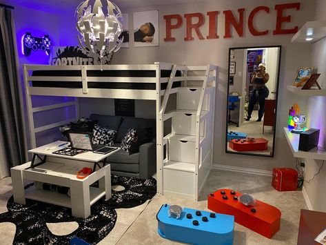 Boys Loft Bedroom Ideas, Boys Gaming Bedroom Ideas, Boys Gamer Bedroom, Gamer Bedroom Ideas, Gaming Bedroom Ideas, Cool Boys Room, Cool Bedrooms For Boys, Boys Game Room, Gaming Bedroom