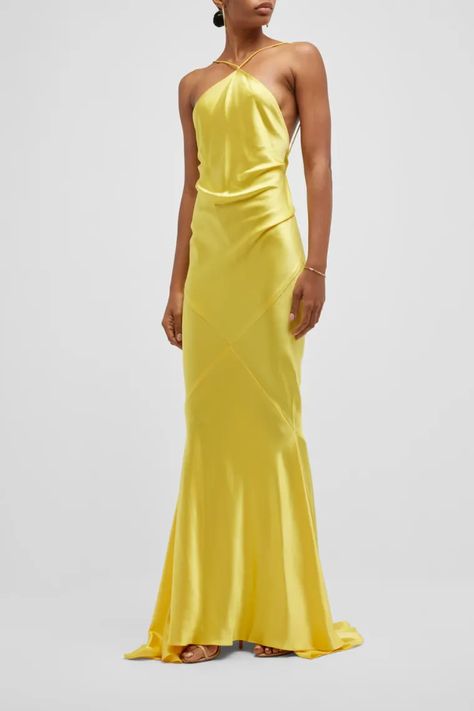 Yellow Evening Gown, Yellow Formal Dress, Silk Yellow Dress, Sergio Hudson, Yellow Evening Dresses, Trumpet Silhouette, Fitted Gowns, Best Designer Dresses, Designer Evening Gowns