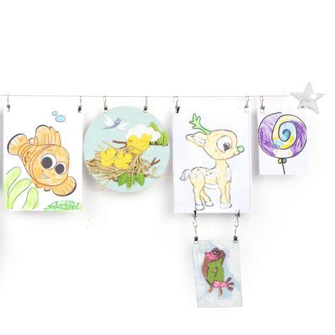 Hanging Kids Art, Wire Curtain Rod, Classic Picture Frames, Kids Talent, Silver Curtains, Displaying Kids Artwork, Art Display Kids, Kid Art, Kids Artwork