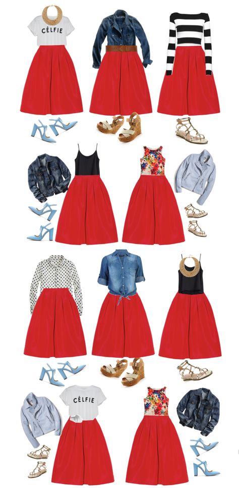 Color Me Courtney - New York City Fashion Blog: What to wear for spring 10 pieces >> 100 outfits !!!! Plus-koon Muoti, Red Skirt Outfits, Rok Midi, Rok Outfit, Clothes And Shoes, Grunge Look, Red Skirt, Ținută Casual, Red Skirts