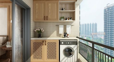 Terrace Laundry Room Ideas, Utility In Balcony, Laundry At Balcony, Small Balcony Laundry Ideas, Balcony Laundry Ideas Apartment, Balcony Utility Ideas, Washing Machine Area Ideas In Balcony, Balcony Washing Machine Ideas, Washing Machine In Balcony