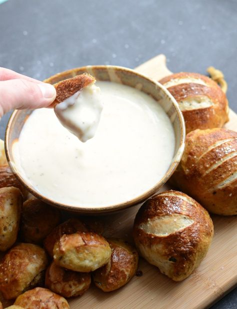 Parmesan Pretzel Bites with Parmesan Dipping Sauce Recipe Parmesan Dipping Sauce, Baking Pretzels, Pretzel Dipping Sauce, Parmesan Cheese Dip, Shareable Snacks, Pretzel Dip Recipes, Cheese Dipping Sauce, Pretzel Bites Recipes, Pretzel Cheese