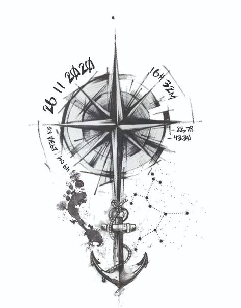 Notical Compass Tattoos, Temptation Tattoo Ideas, Men Compass Tattoo Ideas, Rose Des Vents Tattoo, Family Oriented Tattoos, Tattoo Compass Men, Nautical Compass Drawing, Sailing Tattoo, Arrow Compass Tattoo