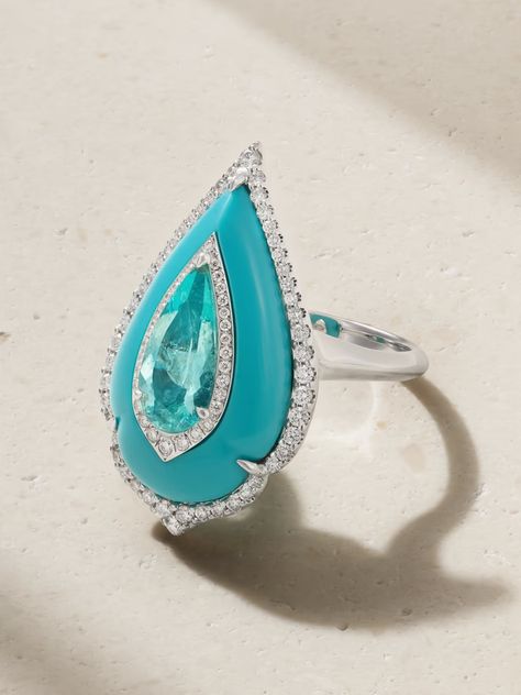 BOGHOSSIAN Irgi 18-karat white gold multi-stone ring | NET-A-PORTER The Bling Ring, Lucky Jewelry, Contemporary Jewelry Design, Paraiba Tourmaline, White Gold Set, Bling Rings, Multi Stone Ring, Favorite Rings, Multi Stone