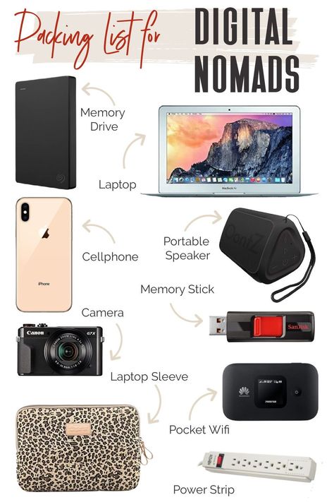 Digital Nomad Essentials, Digital Nomad Packing List, Laptop Essentials, Nomad Essentials, Digital Nomad Aesthetic, Nomad Living, Nomad Fashion, Nomad Travel, Digital Nomad Jobs