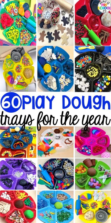 Playdough Activities For Preschoolers, Playdough Center Preschool, Play Doh Tray, Play Doh Activities For Toddlers, Kindergarten Play Based Learning, Play Based Preschool Activities, Play Dough Station Ideas, Play Dough Storage Ideas, Tray Activities Preschool