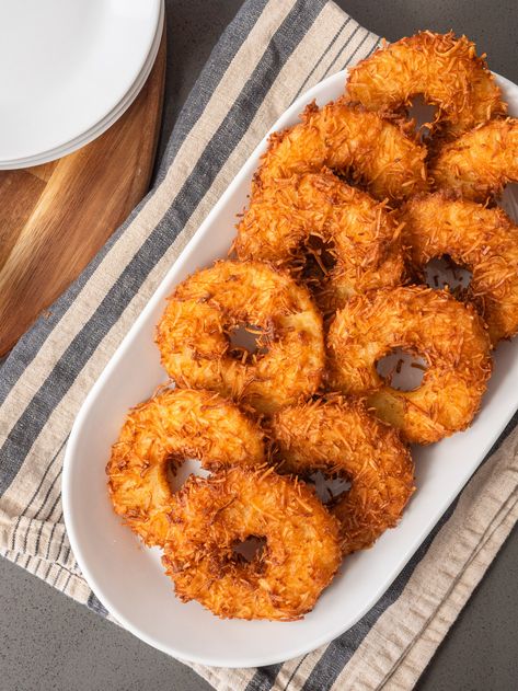 Pineapple Coconut Fritters | 12 Tomatoes Pineapple Fritters, Fried Pineapple, Boiled Dinner, Delicious Dips Recipes, Pineapple Recipes, 12 Tomatoes, Fruit Dip, Fruit Dishes, Pineapple Coconut