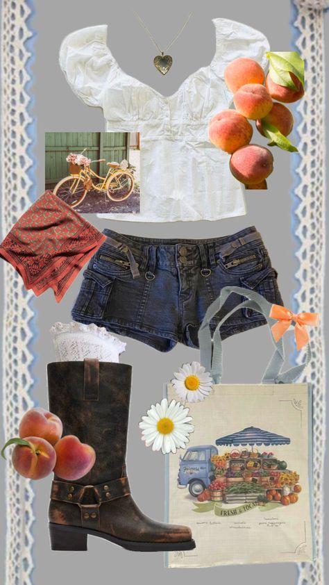 cmbyn 🍑#cmbyn #ootd #vibes #floral #cottagecore #summer #boots #peach #italy #books Cmbyn Outfit, Italy Books, Cmbyn Summer, Cottagecore Summer, Floral Cottagecore, Summer Boots, School Fits, Two Girls, Style Board