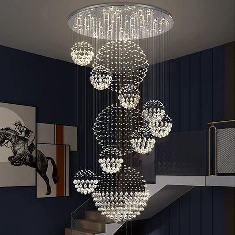 Light For Entryway, Entryway Staircase, Pendant Lamp Living Room, Modern Room Decor, Dining Room Pendant, Modern Pendant Lamps, Modern Crystal Chandelier, Staircase Chandelier, Ceiling Hanging