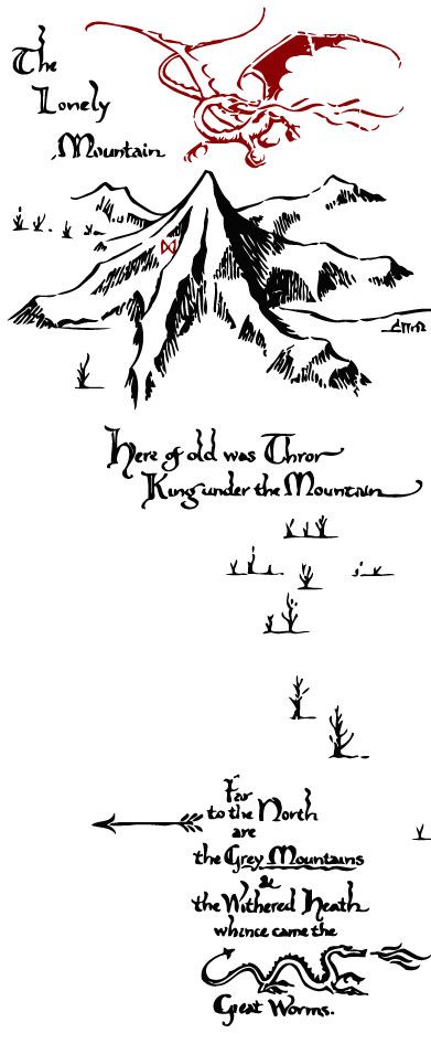 Tolkien's Thror Map. That would make a great chest/back tattoo Hobbit Map Tattoo, Thorin Map, Lotr Map Tattoo, Middle Earth Map Tattoo, Lotr Map, The Hobbit Map, Tolkien Map, Chest And Back Tattoo, Middle Earth Books