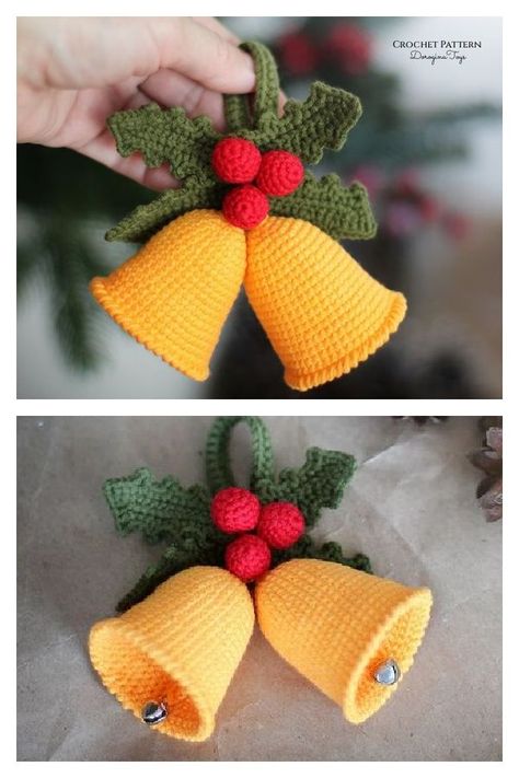 Christmas Bell Ornament Free Crochet Pattern Crochet Xmas Bell Free Pattern, Crochet Christmas Bells Free Patterns, Free Crochet Christmas Bell Patterns, Crochet Bell Pattern, Crocheted Christmas Ornaments Free, Quick Christmas Crochet, Crochet Christmas Bells, Crochet Turtle Pattern Free, Crochet Bells