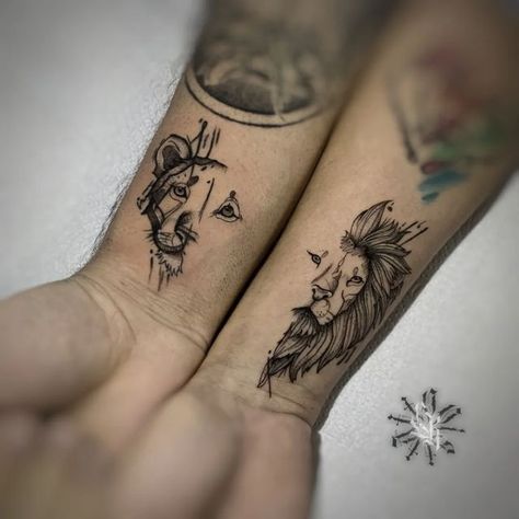 Partner Tattoos, Trash Polka Tattoo Designs, Best Couple Tattoos, Couple Matching Tattoo, Lion Tattoo Sleeves, Hand Tattoos For Girls, Circle Tattoos, Couples Tattoo Designs, Magic Tattoo