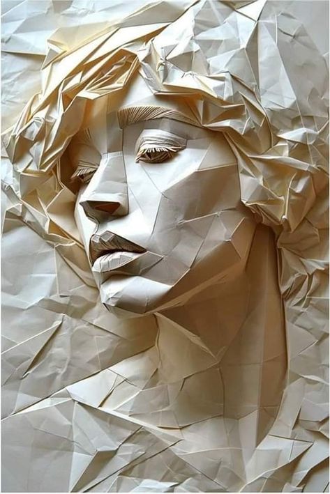 Paper Face Sculpture, Gallery Interior, Paper Art Sculpture, Anatomy Sculpture, Paper 3d, Art Realism, Cardboard Sculpture, Paper Collage Art, Folded Paper