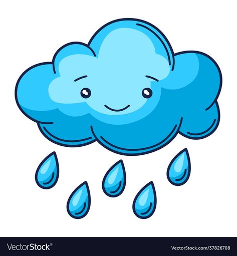 Seasons Clipart, Cloud With Rain, Rain Cartoon, Rain Clipart, Tata Surya, Autumn Images, Child Illustration, Kawaii Cloud, Stylized Character