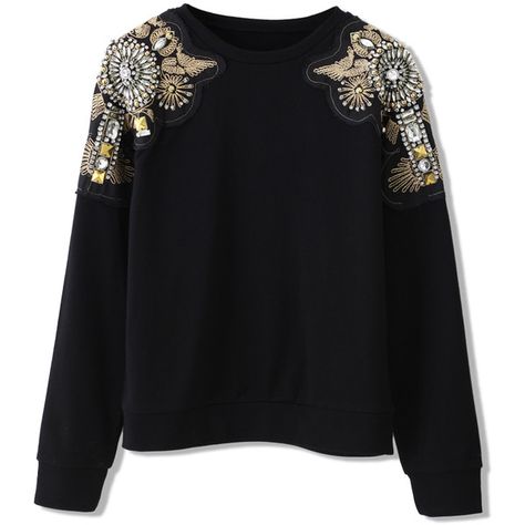 Crystal Beads Embellished Shoulder Sweat Top (4.050 RUB) ❤ liked on Polyvore featuring tops, hoodies, sweatshirts, sweaters, jackets, jumpers, sweatshirt hoodies, beaded top, polka dot top and sweat tops Embellished Sweaters, Sweat Top, Tops Fall, Hippie Style, Look Fashion, Passion For Fashion, Unique Fashion, Diy Clothes, Autumn Winter Fashion