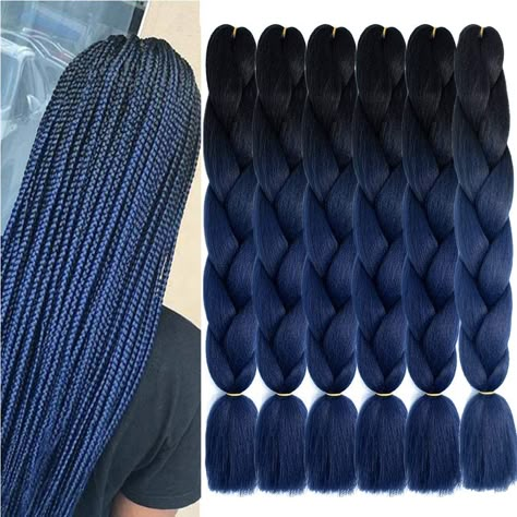 Blue Box Braids, Ombre Box Braids, Braiding Hair Colors, Colored Box Braids, Jumbo Braiding Hair, Yaki Hair, Braiding Hair Extensions, Twisted Hair, Hair Crochet