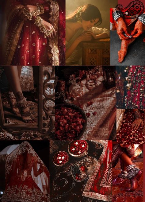 Desi Wallpaper Aesthetic, Old Indian Aesthetic, Indian Royalty Aesthetic, Bridal Mood Board, Vintage Indian Aesthetic, Red And Gold Theme, Indian Wedding Aesthetic, Bride Fashion Illustration, Wedding Dress Traditional