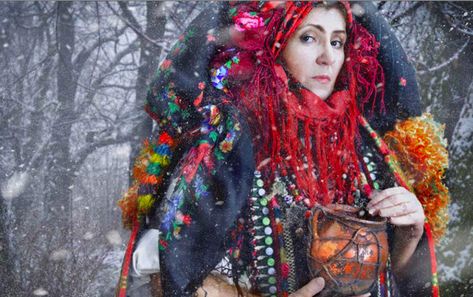 A Carpathian Shaman Performing Rites Shaman Woman, Slavic Mythology, Traditional Witchcraft, Shamanic Journey, Folk Magic, Shamanic Healing, Magical Gift, Wise Women, Folk Costume