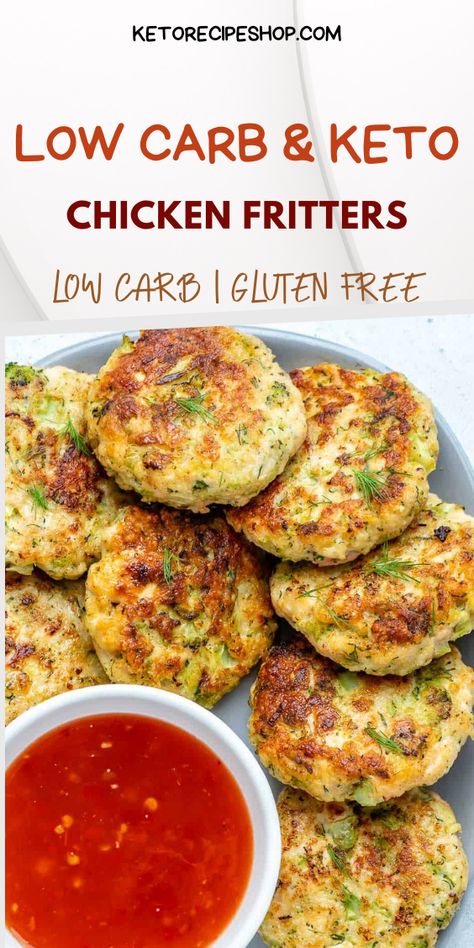 If you are looking for a low-carb and gluten-free recipe, try these chicken and cheese fritters. They are made with almond flour, eggs, mozzarella cheese, and chopped chicken. They also have fresh herbs and garlic powder for extra flavor. Fry them until golden brown and enjoy with a salad or a dip. Low Carb Gluten Free Dinner Recipes, Low Point Cheesy Chicken Fritters, Keto Chicken Fritters, Canned Chicken Fritters, Low Carb Chicken Fritters, Cheesy Chicken Fritters, Chicken Fritters, Chicken Fritters Recipe, Ground Chicken Recipes