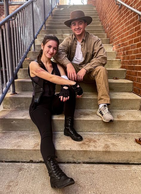 #halloween #tombraider #indianajones #costume #couplecostume Laura Croft And Indiana Jones Costume, Lara Croft Indiana Jones Costume, Indiana Jones Costume Couple, Jedidiah And Octavius Costume, Indiana Jones Couple Costume, Indiana Jones Costume, Laura Croft, Halloween Duos, Duo Costumes