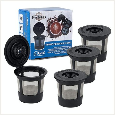 Brew Addicts Reusable K-Cups for Keurig 1.0 Brewers Black 4 Pack Disposable K Cup Filter - This Keurig reusable pod is easy to use and dispose of. Easy to Clean - Easy to clean that you can tap the bottom of the mesh basket so they come right out. Eco-friendly & Reusable Filters - Wash up to clean and re-use for your next cup of coffee. High Quality - Made of high-quality material that is a great alternative for expensive k-cups. Great Value for Your Money: Excellent price for excellent q... Expensive Coffee Machine, Reusable K Cup, Reusable Coffee Filter, Keurig Coffee Makers, Keurig Coffee, Coffee Scoop, Reusable Cups, Coffee Filters, Strong Coffee