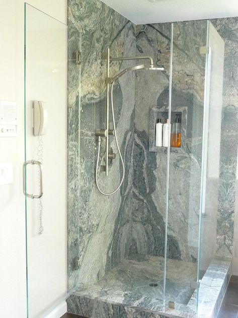 Granite Shower, Kids Bathrooms, Granite Bathroom, Quartz Tiles, Bath Redo, Stone Shower, Bathroom Shower Walls, Master Shower, Stone Kitchen