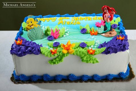 Little mermaid cake 2 Little Mermaid Sheet Cake, Flounder Cake, Mermaid Sheet Cake, Ally Nicole, Mermaid Sheets, Ariel Cake, Sheet Cake Designs, Ocean Cakes, Hannah Grace