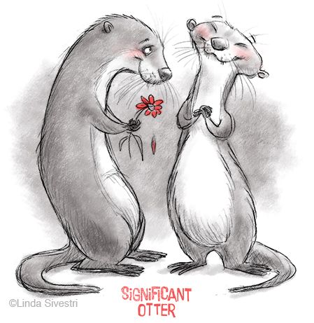 real cute couple of otters by Linda Silvestri Significant Otter, Otter Art, Otter Love, Animal Cartoon, Happy Valentines, Art References, Funny Animal, Drawing Tips, Animal Illustration