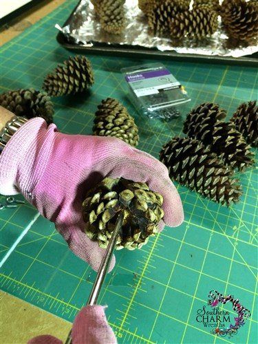 How to prepare pine cones for crafts. This method works for wreaths, garlands & Christmas Trees. Wreaths Crafts, Garlands Christmas, Couronne Diy, Pine Cone Art, Pine Cone Decorations, Cones Crafts, Pinecone Wreath, Pine Cone Crafts, Nature Crafts