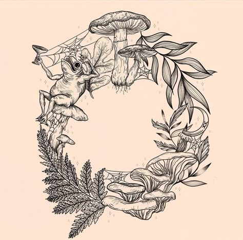 Earthy Nature Tattoo, Moss Tattoo Design, Fairycore Tattoo Designs, Witchy Garden Tattoo, Animal Elbow Tattoo, Witchy Knee Tattoo, Elbow Tattoo Sleeve, Forest Theme Tattoo, Spooky Floral Tattoo