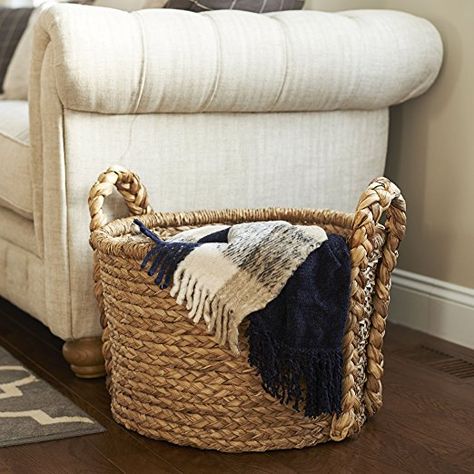 AmazonSmile: Household Essentials Large Wicker Floor Storage Basket with Braided Handle, Light Brown: Home & Kitchen Floor Basket, Braided Basket, Tall Basket, Stuffed Bears, Floor Baskets, Blanket Basket, Playroom Organization, Wicker Baskets Storage, Basket Shelves