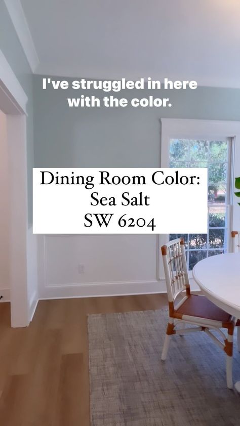 Vicki | Designer for Custom Homes | ✨Dining Room Paint Color: Sea Salt SW 6204 Do you remember that boy you had a crush on, but you knew he could be trouble? Meet SW Sea… | Instagram Sw Dining Room Paint Colors, Paint Color Sea Salt, Sw Stardew, Sea Salt Kitchen, Sw Sea Salt, Sea Salt Paint, Sea Salt Sherwin Williams, Dining Room Paint Colors, Office Paint