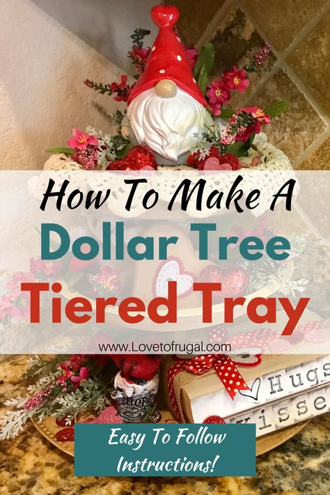 dollar tree tiered tray Diy Christmas Serving Tray Dollar Tree, 3 Teir Trays Decor Christmas Diy, Dollar Tree Tiered Tray Diy Christmas, Diy Two Tier Tray Dollar Stores, How To Decorate A Tiered Tray For Christmas, Decorating Tiered Trays For Christmas, Diy Christmas Tiered Tray, Decorating A 2 Tiered Tray, How To Make A Three Tiered Tray