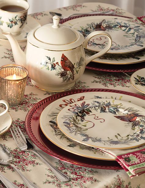 The Complete Table: Sending Winter Greetings - TeaTime Magazine Lenox Winter Greetings Tablescape, Christmas Tea Set, Spode Christmas Table Settings, Christmas China Patterns, Winter Greetings, Set A Table, Christmas China, Table Ware, Winter Table