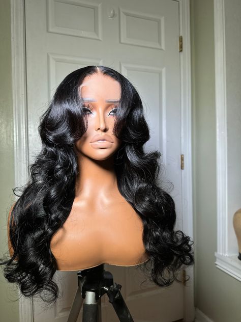 This is a GLUELESS PREMADE/FACTORY MADE UNIT. There is ONE unit ready to ship. Once it is sold, you may customize this unit style to your liking through preorder *Wig Specs Style: Layers and curtain bangs Density : 200%Length: 20” Color: Soft black Hair type: Virgin Lace: 5x5 HD lace closure Adjustable straps included All PRE ORDERED wigs take 10-15 business days to be completed. The standard shipping time is 2-3 days. Style Layers And Curtain Bangs, Middle Part Curtain Bangs Black Women, Curtain Bangs Black Women, Curtain Bangs Wig, Layers Wig, Layers And Curtain Bangs, Soft Black Hair, Curly Sew In, Style Layers